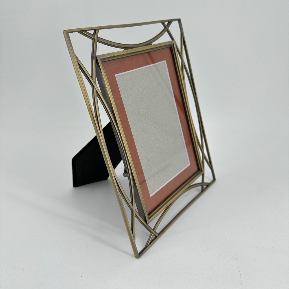 Decorel Art Deco Geometric Brass Tone Metal 5x7 Matted Picture Frame